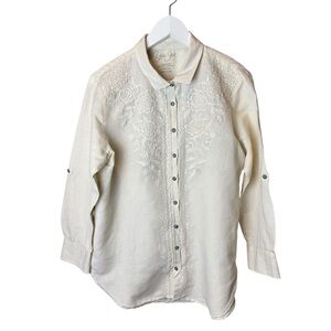 Kyla Seo Embroidered Button Up Top Cotton Linen Blend